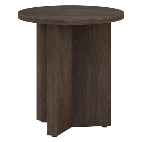 Henn&Hart 20-Inch Round Rich Brown Scandinavian Side Table with X-Base