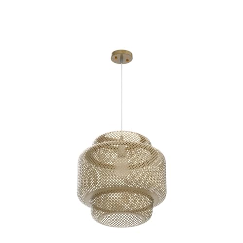 Bamboo Pendant Light - Large 16 Inch Woven Rattan Chandelier for Kitchen & Dining - Natural Boho Basket Style - Variation: Lantern