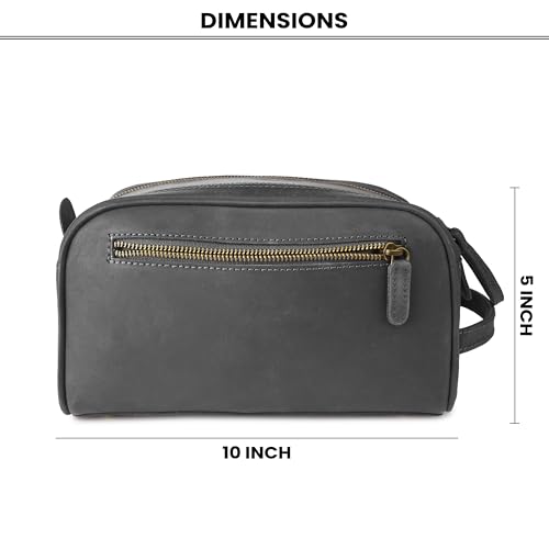 Rasavi Leather Travel Toiletry Bag - Black, Water-Resistant Dopp Kit for Men & Women