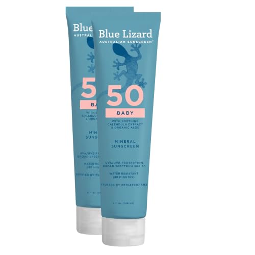 Blue Lizard Baby Mineral Sunscreen SPF 50+ Water-Resistant 5 Oz Tube Pack of 2 - Fragrance-Free