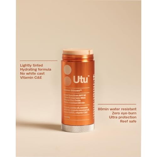 UTU - SPF50 Lightly Tinted Mineral Sunscreen Stick | Vitamin C+E, Jojoba + Sesame Oil | Reef Safe, Cruelty Free, Broad Spectrum (28 g | 1 oz)