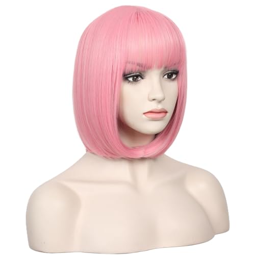 WildCos Light Pink Short 12 Inch Synthetic Cosplay Wig for Women