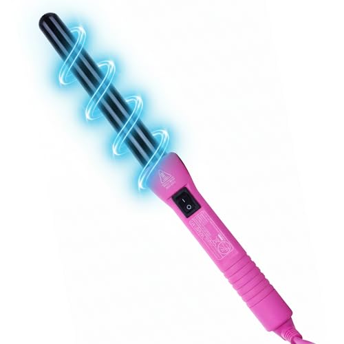 HerStyler Grande Ceramic Curling Iron - 1 Inch Pink Tapered Barrel, Dual Voltage, Negative Ions