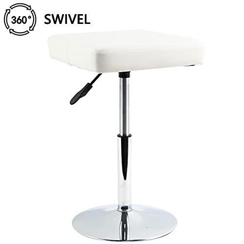 White Adjustable Salon Stool - Height-Adjustable Vanity & Barber Chair, Swivel, Small