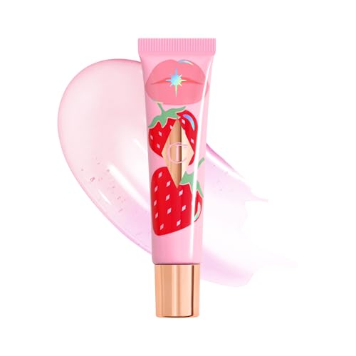 Lip Oil with Hyaluronic Acid & Vitamin E - Juicy Glossy Finish, Sheer Tint - Strawberry Vanilla