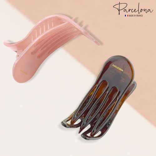 Parcelona French Bear Paw Claw Hair Clip - Blush Pink & Brown, Medium 3 inch