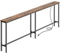 Rustic Brown 70.8 Inch Console Table with Charging Station - Narrow Sofa Table