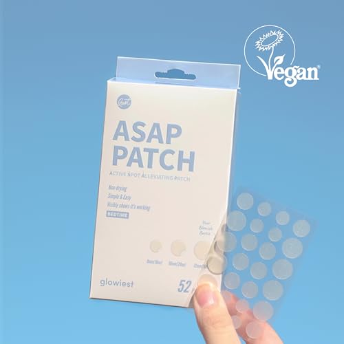 Glowiest Active Spot Alleviating Hydrocolloid Patches Pack of 2 - 52 Assorted Sizes, Bedtime Acne Treatment