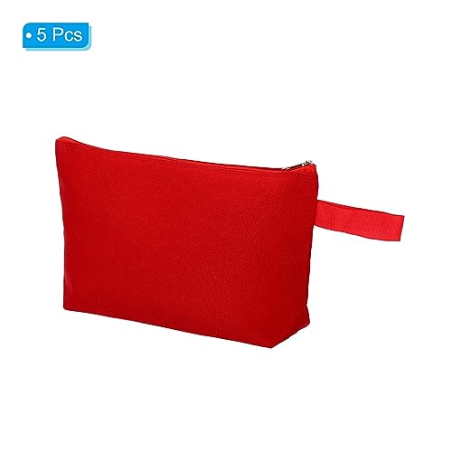 PATIKIL 9.1 x 5.1 Canvas Makeup Bags with Strap, 5 Pack Pencil Multipurpose Cosmetic Zipper Bag Case Travel Toiletry Storage Pouch Organizer for Home Office, Red