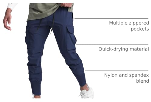 Men's Tapered Jogger Pants - Athletic Workout Sweatpants, Navy Blue, Medium
