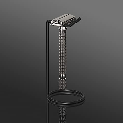 Linkidea 2 Pack Stainless Steel Safety Razor Stand, Shaving Razor Holder, Travel Shaver Stand, Compatible with Long Handle Safety Razor, Fusion 5, ProShield, Mach 3 (Black)