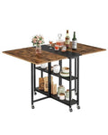 Rustic Brown Folding Dining Table with Wheels & 2-Tier Shelf - Expandable Kitchen & Living Room Furniture