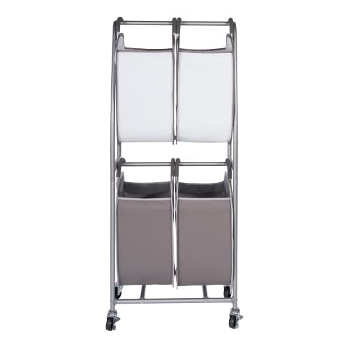2-Tier Vertical Rolling Laundry Cart with 4 Removable Hampers & Odor Control