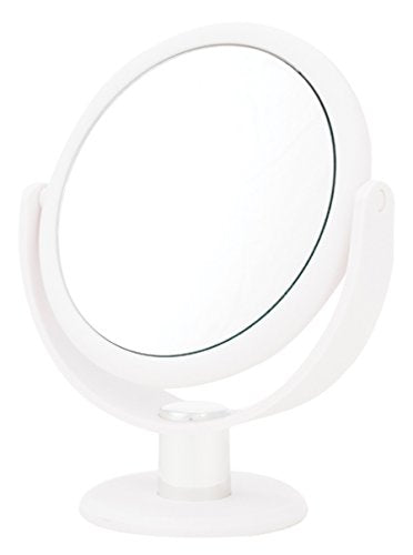 Danielle Creations 6.75-Inch Portable Double-Sided Makeup Mirror, 10x Magnification, No-Slip, 360° Rotation, 9.3" x 7.3" White