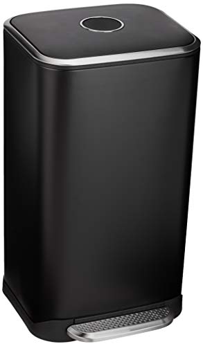 Rectangular Metal Trash Can with Soft-Close Pedal 32L Black