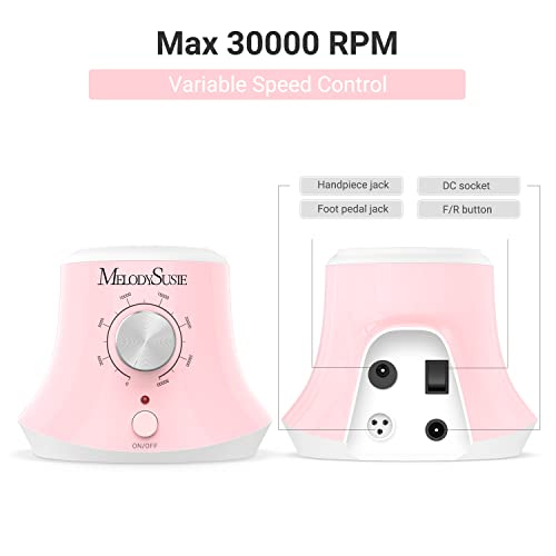 MelodySusie 30000 RPM Professional Nail Drill Scarlet with 10pcs Nail Drill Bits Set