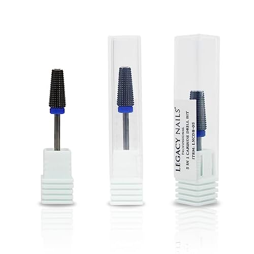Legacy Nails Professional 5IN1 CARBIDE NAIL DRILL BIT Cleans Shapes Cuts Smoothens and Removes Acrylic or Gel Nails, Stainless-Steel