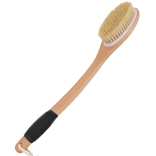 OWIIZI Extra Stiff Back Scrubber Brush for Shower - Long Wooden Handle Body Exfoliator