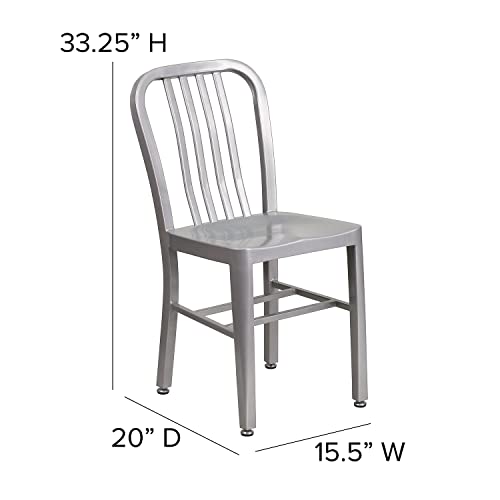 Set of 1 Silver Metal Indoor-Outdoor Dining Chair - Commercial Grade, Weather-Resistant