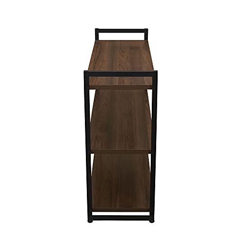 Walnut Wide 3-Shelf Open Bookshelf - Mid Century Modern Storage