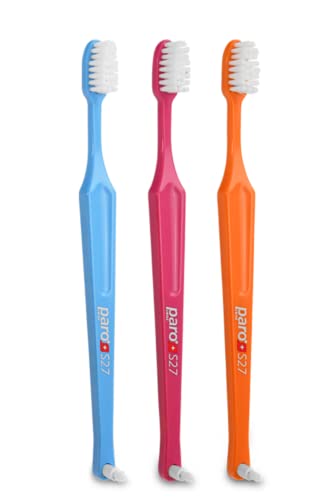 Paro S27 Soft Toothbrush 3 Rows, 27 Tufts, Replaceable Interspace - Multi-Color 3 Pack