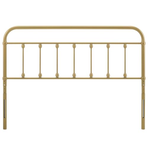 Adjustable Queen Size Metal Headboard - Gold, Modern Farmhouse Style