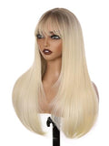 Cool Platinum Blonde Glueless Wig with Bangs | 26 Inch Long Straight