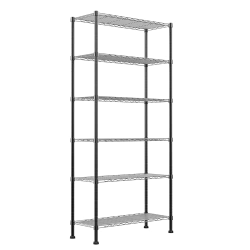 Black 6-Tier Wire Shelving Unit - Adjustable Metal Storage Rack for Laundry Kitchen Bathroom 14.1"D x 30"W x 80"H