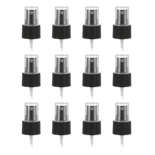 uxcell 12 Pcs Black Spray Top, 24/410 Fine Mist Sprayer Reusable Replacement Spray Bottle Pump Stripe Plastic Top for Cosmetic Perfume and Body Sprays Bottle