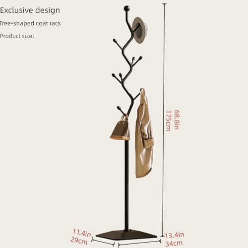Black 8-Hook Metal Coat Rack Stand - Freestanding 68.8in Modern Organizer