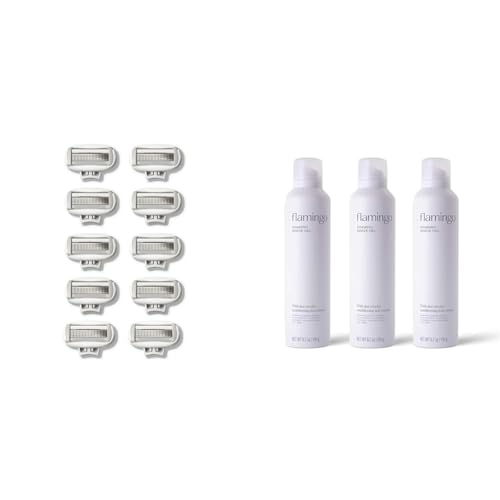 FLAMINGO Women's Razor 5-Blade Refills - Razors for Women - 10ct & Women's Foaming Shaving Gel with Aloe Vera, 6.7oz - 3ct