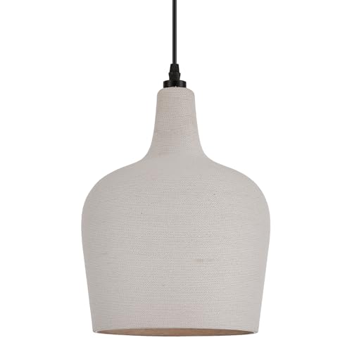 White-Wicker Boho Hammered Glass Pendant Light - 9 Inch Diameter, UL Listed