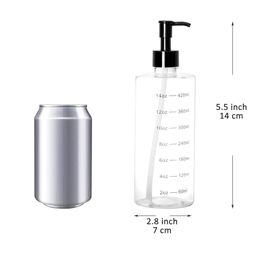 Youngever 5 Pack Plastic Pump Bottles 16 Ounce, Clear Refillable Plastic Pump Bottles with Measurement and Travel Lock (Cylinder Shape)