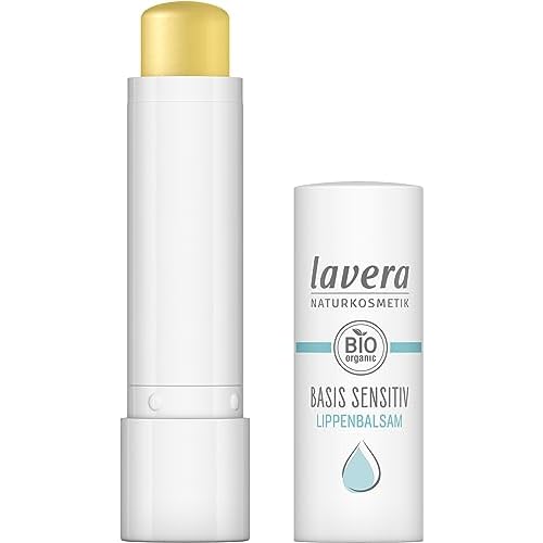 lavera basis sensitiv Lip Balm - for sensitive lips - moisturises & soothes - with organic jojoba oil & organic almond oil - vegan