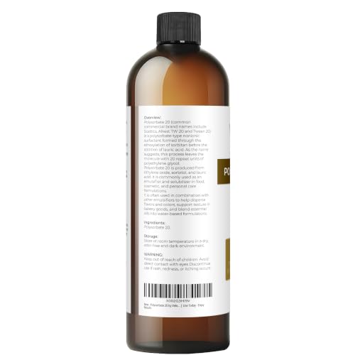 Polysorbate 20 Food & Cosmetic Grade - 32 Fl Oz Nonionic Emulsifier