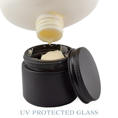 Black Glass Cosmetic Jars Set of 12 - 2 oz Matte Finish with Metal Lids