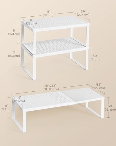 SONGMICS Expandable & Stackable Spice Rack Set - Matte White Steel Kitchen Organizer, Set of 4