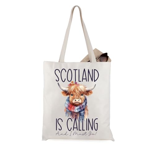 WCGXKO Highland Cow Scottish Tote Bag - Scotland Travel Gift
