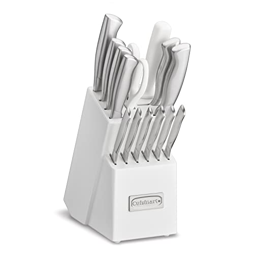 Cuisinart 15-Piece Stainless Steel Knife Set with Block - White