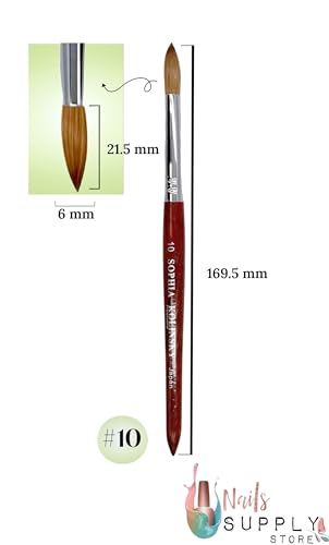Acrylic Nail Brush 100% Kolinsky Hair Round Shape with Redwood Handle Size 10 - Sophia Kolinsky