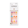 KISS Impress Press-On Manicure Fake Nails, Young Love - Medium Length, Almond Shape, Polish-Free Multicolor French Tip Design Mani, Includes Prep Pad, Mini File, Manicure Stick, and 30 Fake Nails