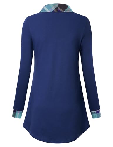 VALOLIA Blue XX-Large Women's Casual Swing Sweatshirt with Zipper Lapel Tunic