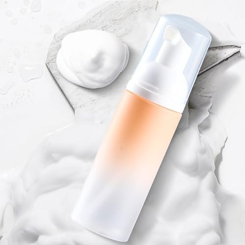 Empty 2 oz. Foam Pump Bottles (12 pcs.) Travel Foam Soap Dispenser for Hand Soap, Eyelash Shampoo Cleaner (Gradient Pink Bottle with White Pump and Clear Lid)