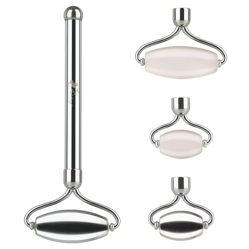 Stainless Steel Ice Roller & Rose Quartz Facial Set | Luxury Skin Care Tools for Lymphatic Drainage, Product Absorption, Skin Tightening, & Relaxation