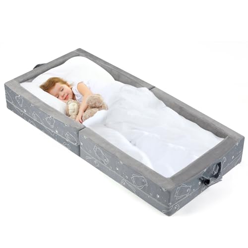 Umoving Portable Toddler Travel Bed - Foldable Soft Foam Floor Crib - Light Grey