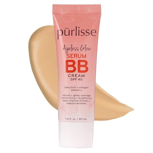 Pūr·lisse Ageless Glow Serum BB Cream SPF 40 - Light Medium 1.4 oz Natural Tinted Moisturizer with Vitamin C & Bakuchiol