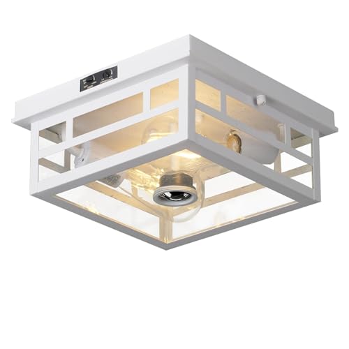 Square Outdoor Flush Mount Motion Sensor Ceiling Light - White Industrial Design