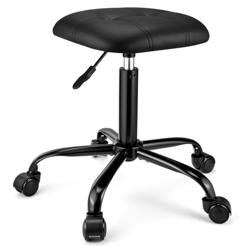 Square Rolling Stool with Wheels Height Adjustable Swivel Stools Office Chair Stable Base Foot Black
