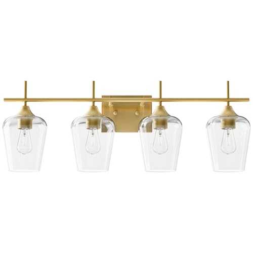 VONLUCE 4-Light Bathroom Vanity Light Fixture in Brushed Gold - Modern Industrial Style