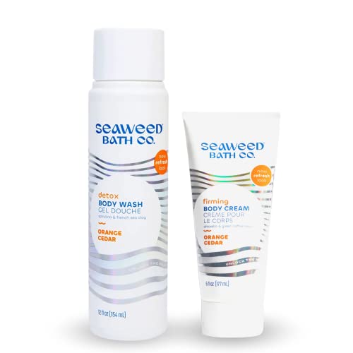 Seaweed Bath Co. Body Wash and Body Cream Duo, 12 Ounce, 6 Ounce, Orange Cedar Scent, Sustainably Harvested Seaweed